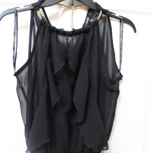 Black Chiffon Blouse with Gold Chain by Papaya